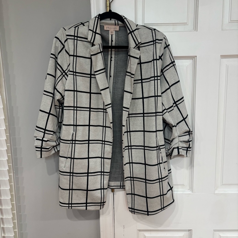 Philosophy Gray Plaid Open-Front Blazer Jacket